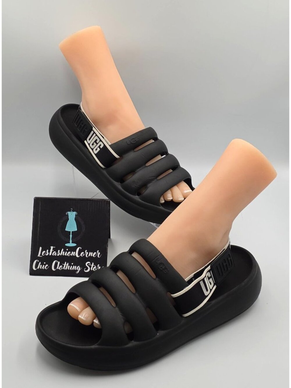 UGG Women's Black Sport Yeah Slide Logo Slingback Strap Sandals Size 10 3829 - Picture 13 of 16